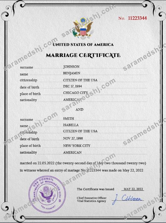 USA marriage certificate PSD template,